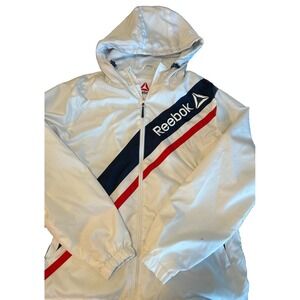 Reebok Mens L Red White Blue USA Hooded Retro Windbreaker Lined Jacket